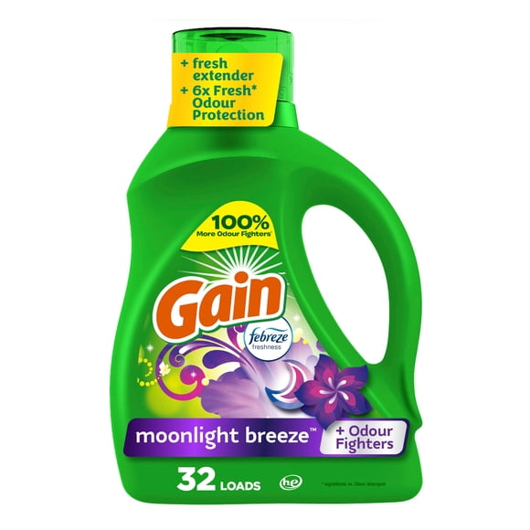Gain Liquid Laundry Detergent, Moonlight Breeze Scent, 32 loads, Freshness + Odour Fighting, High efficiency washing machine iquid cleaning soap