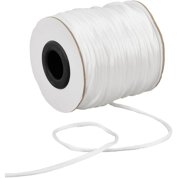 1 Roll Nylon Rattail Satin Cord Beading String for Chinese Knotting Jewelry Making Rattail Satin Cord White 2mm about 50 yards/roll(150 feet/roll)