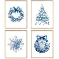 Hieng Red Christmas Winter Unframed Wall Art Prints, Tree Bell Snowflake Posters for Home Bedroom Livingroom Decor Set of 4