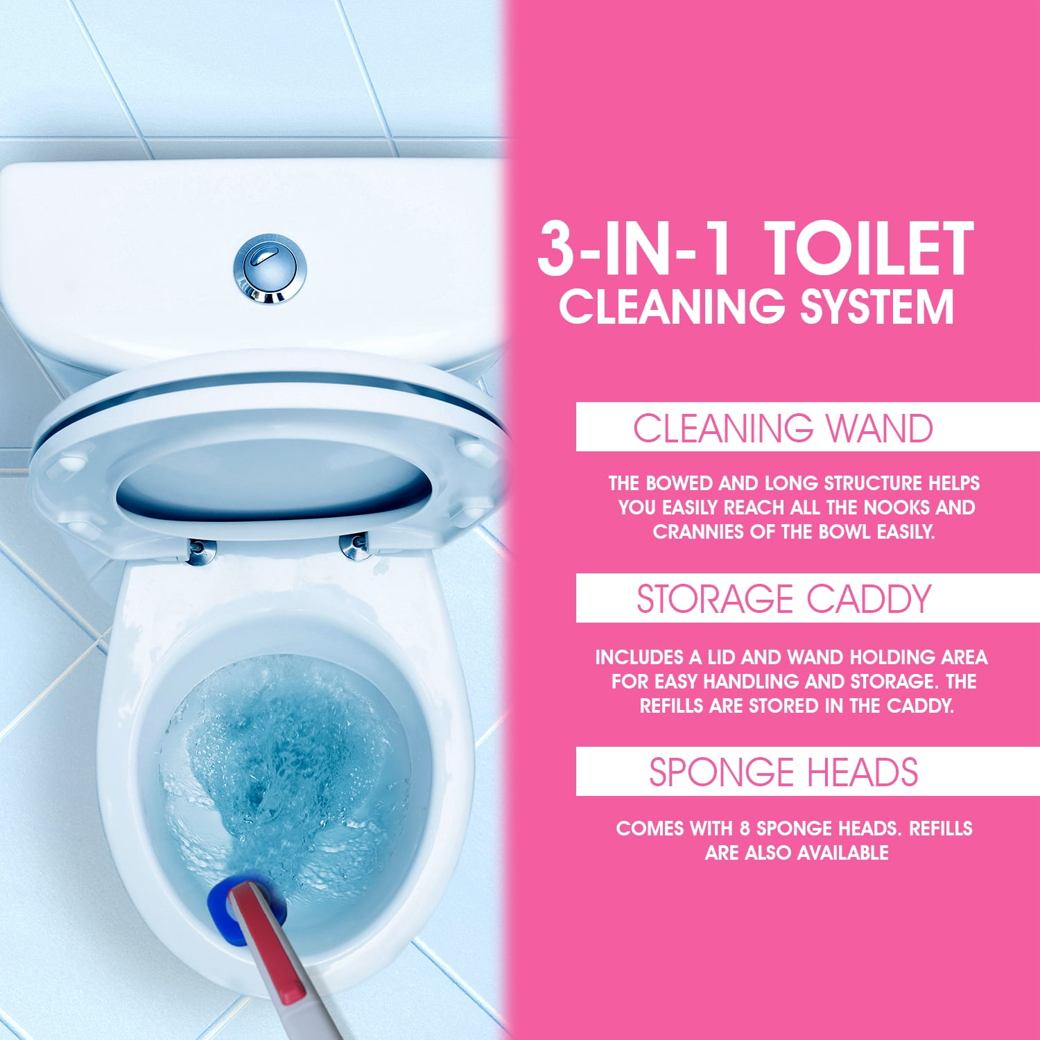 WBM Toilet Bowl Cleaner, Toilet Bowl Cleaning System with 8 Foam Replacement Heads, Pack of 4