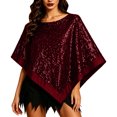 thumbnail image 3 of Fewfanhot Sequin Satin Trim Triangle Poncho Shawl, Sparkly Loose Cape Wrap for Women Evening Themed Party Wedding, 3 of 7