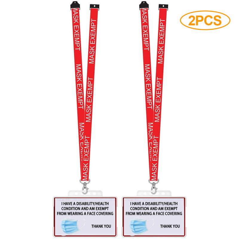 Mask Exemption Card Neck Lanyard & Disability Health ID Card Exemption Card Length Adjustable Waterproof Plastic Badge Holder Horizontal Card Lanyard with Card Holder 4 Pack