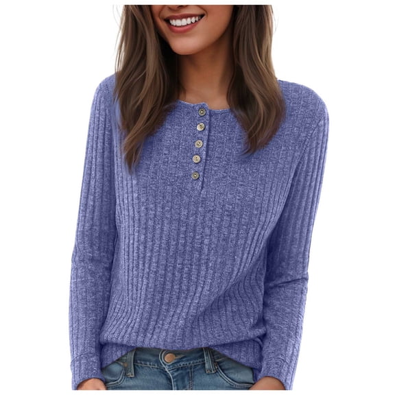 felwors Womens Long Sleeve Henley Shirts Button Down Tunic Tops Fall Lightweight Sweaters Business Casual Blouses 2025 Blue, S