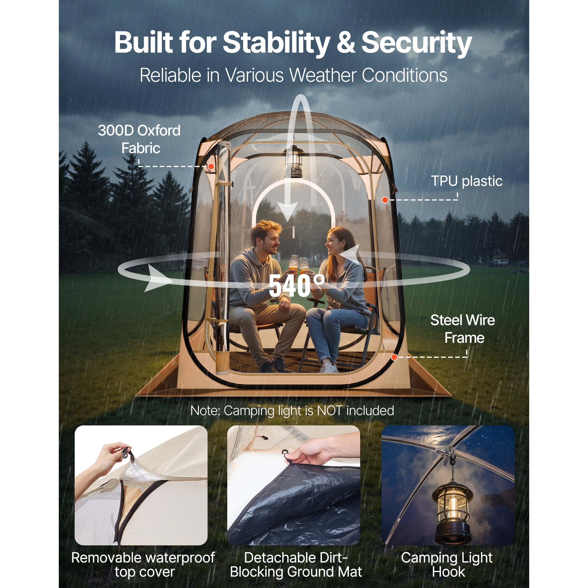 KFFKFF Pop-Up Sports Tent, 50x50 in Clear Outdoor Shelter for One Person, Waterproof Pod with Floor Mat & Top Cover, Garden Dome Tent for Camping, Events, Fishing, and Outdoor Activities