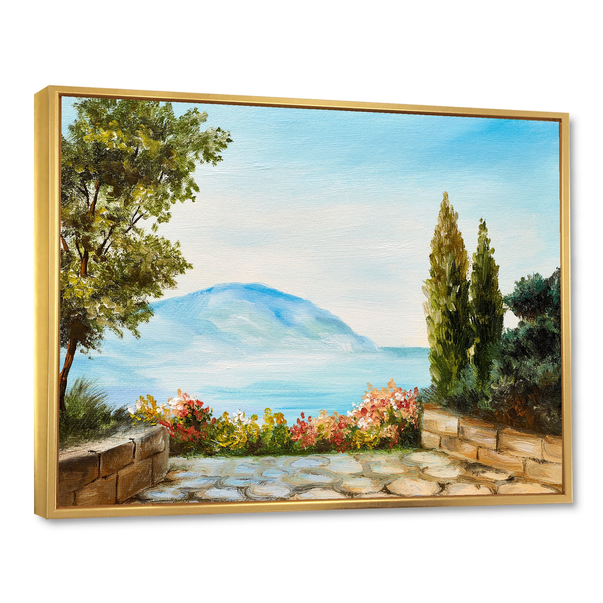 Designart 'Beautiful Mountains View By The Sea Side' Nautical & Coastal Framed Canvas Wall Art Print