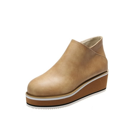 

Eloshman Ladies Walking Shoe Platform Casual Shoes Wedge Ankle Booties Work Lightweight Slip On Comfortable Apricot US 7