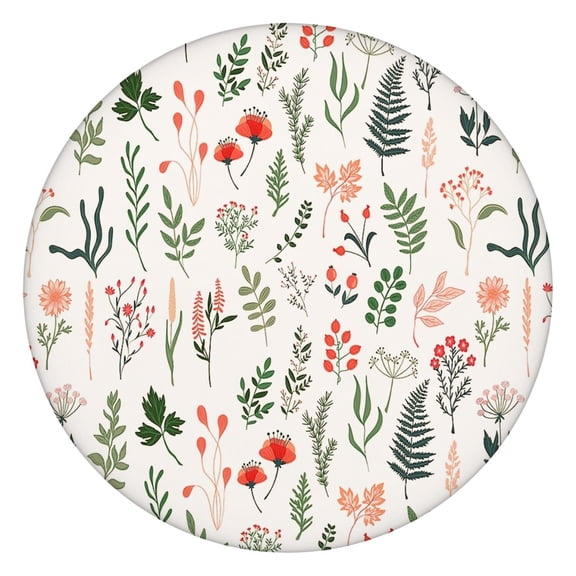 Colorful Flower Pattern Round Tablecloth with Elastic Border, Durable and Easy-Care Polyester Fabric, Fits 44-52 Inch Dining or Patio Tables