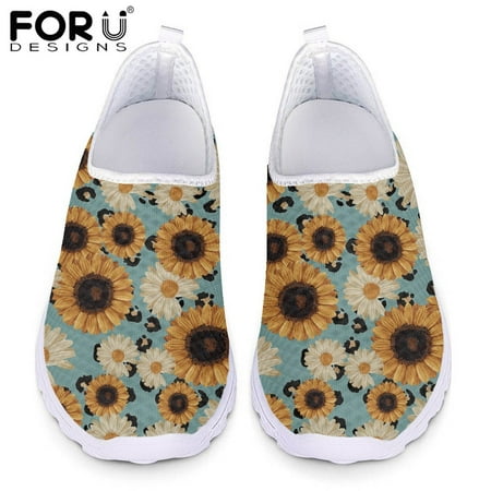 

FORUDESIGNS Loafers for Ladies Shoes Beautiful Sunflower Flower Pattern Mesh Sneakers Shoe Women Slip-on Flat Shoes Footwear