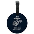 thumbnail image 1 of Marine Veteran USMC White on Blue Officially Licensed Round Leather Luggage Card Suitcase Carry-On ID Tag, 1 of 8