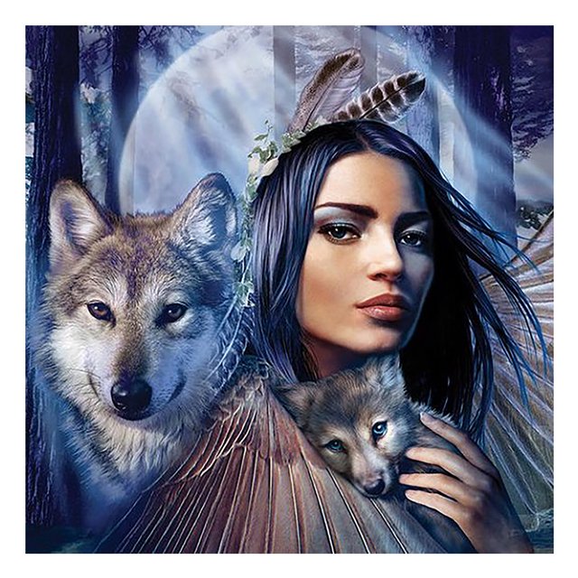 Cuadros Decorativos Figura de pintura de diamante chica lobo 5D resina de diamantes de imitación redonda completa Ehuebsd Nuevos Originales