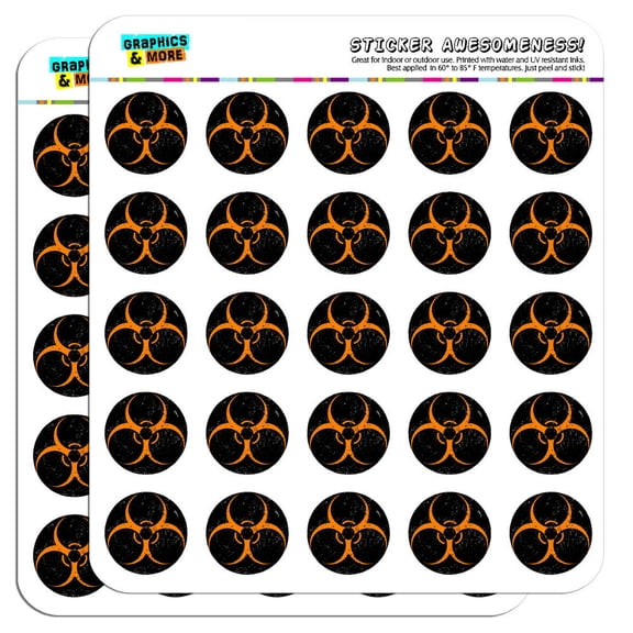Biohazard Warning Symbol Orange Zombies 1" Scrapbooking Crafting Stickers