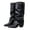 Black, variant on RotHome Slouchy Knee High Boots for Women Chunky Heel Wide Calf Leather Fashion Boots with Adjustable Metal Buckle, Pointed Toe Stacked Heel Pull-On Boots, Black