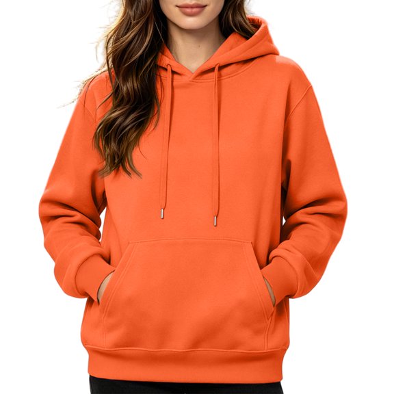Hearthz Baggy Hoodies for Women Drop Shoulder Long Sleeve Womens Sweatshirt Fall Winter Solid Color Lightweight Pullover for Women with Pocket Orange XL