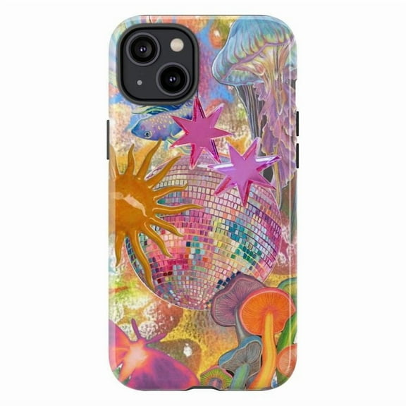 Psychedelic Disco Phone Case for iPhone 17 16 15 14 13 12 11 Pro/Mini/Plus, Jellyfish Mushroom Star Art Phone Cover