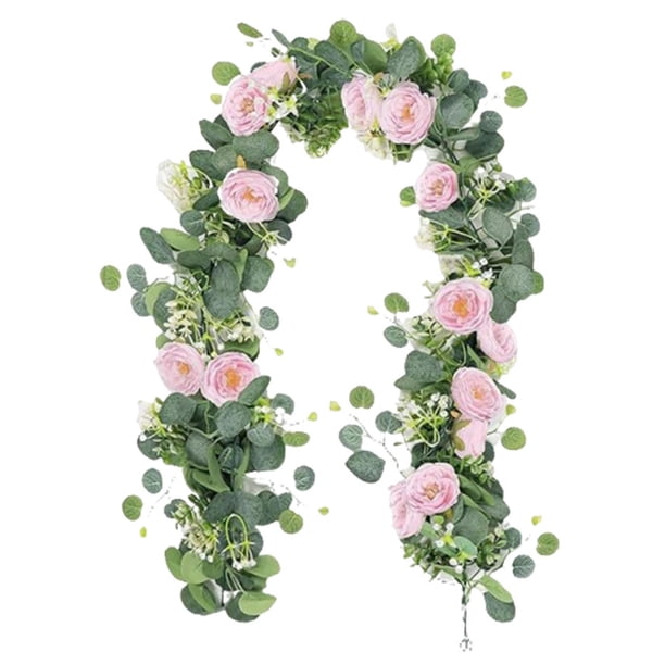 Enredaderas de hojas artificiales colgantes, suministros para centros de mesa, flores Rosa