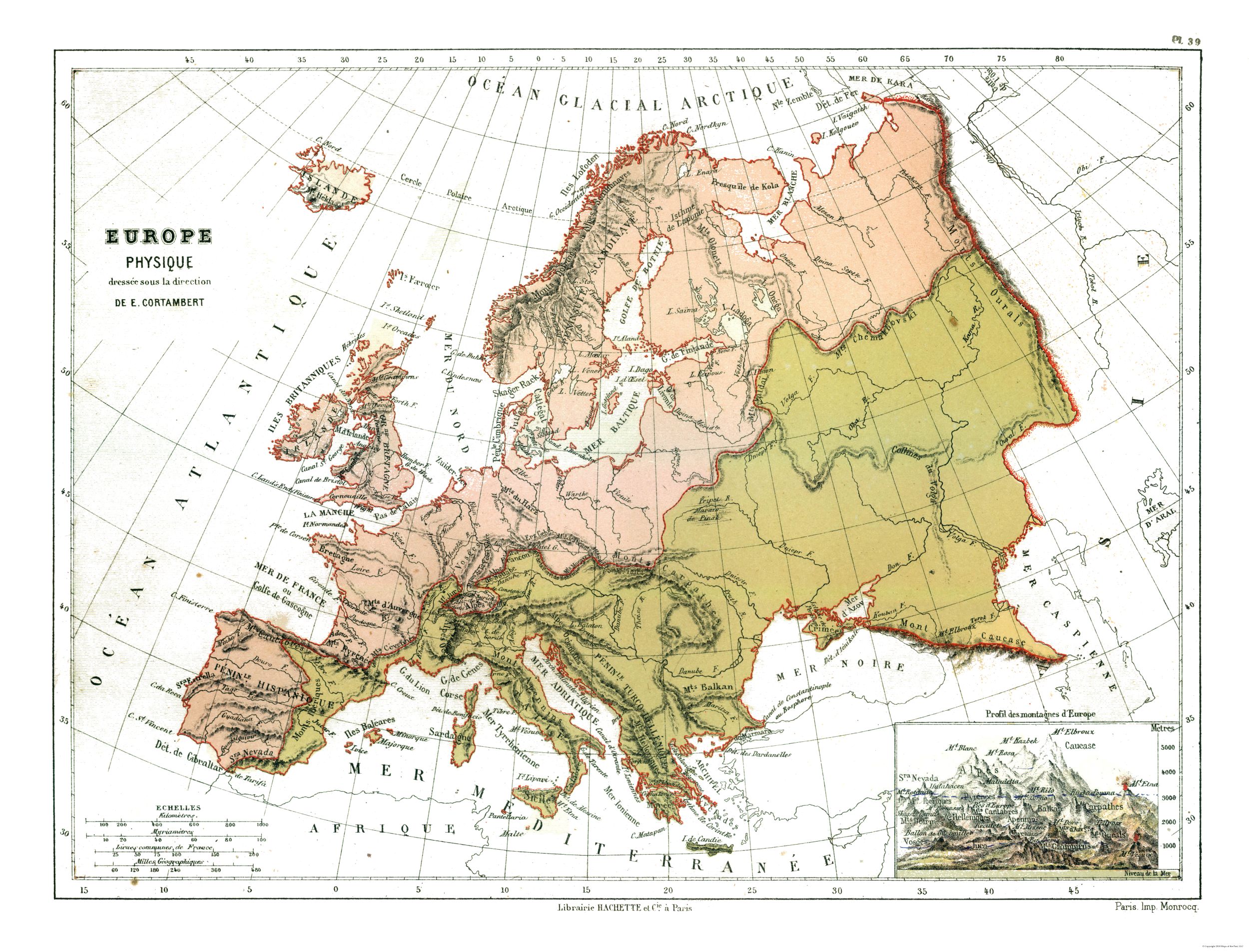 Physical Europe - Cortambert 1880 - 30.17 x 23 - Walmart.com - Walmart.com