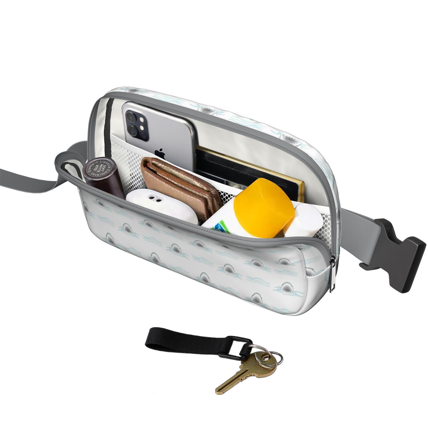 Underwater Marine Print Fanny Pack – Cute Cartoon Shark, Whale & Dolphin Waist Bag with Tropical Ocean Theme for Women