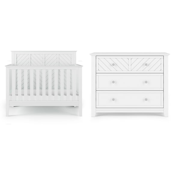 Child Craft Atwood Crib and Dresser Nursery Set, 4-in-1 Convertible Crib with 3-Drawer Dresser, Matte White, 2-Piece