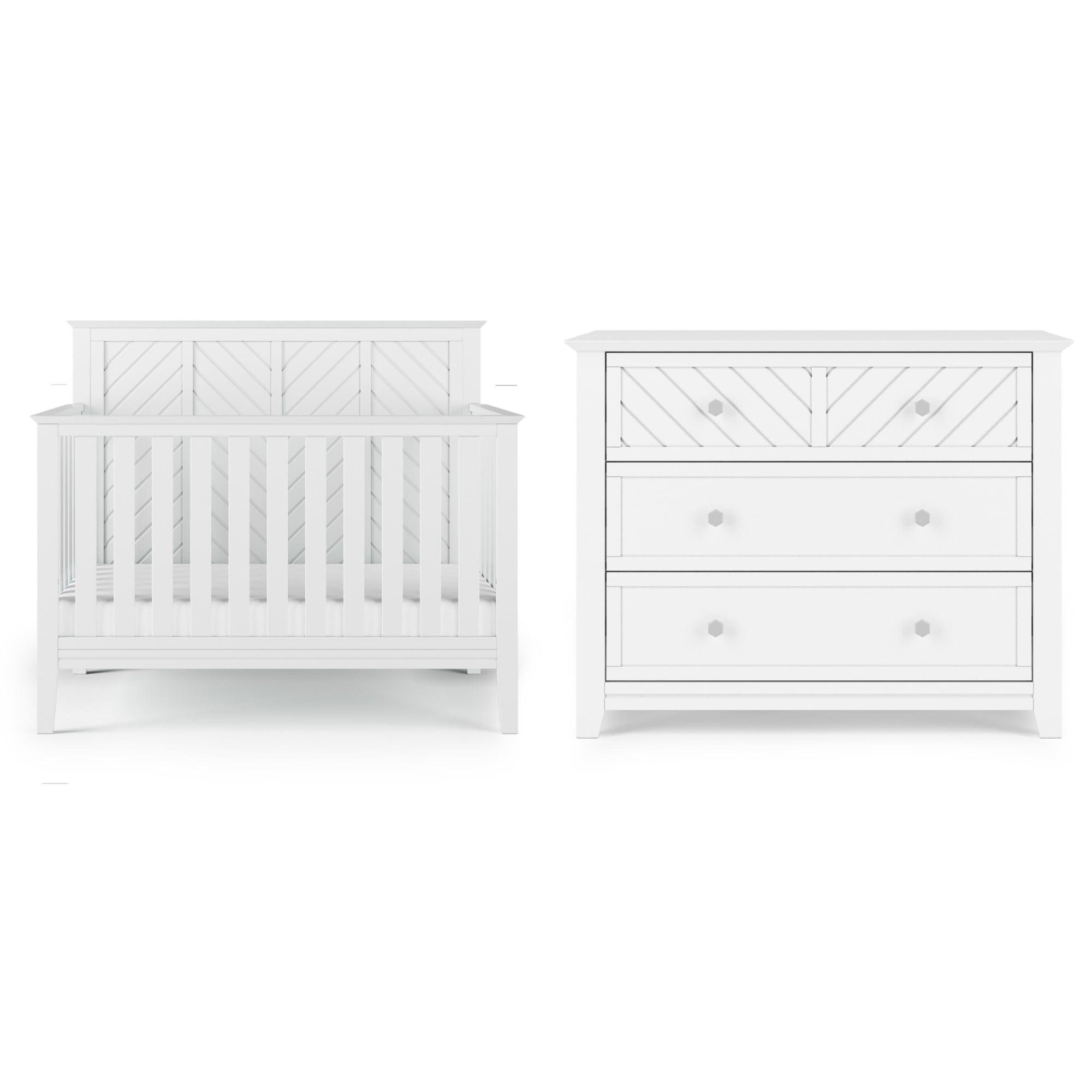 Child Craft Atwood Crib and Dresser Nursery Set, 4-in-1 Convertible Crib with 3-Drawer Dresser, Matte White, 2-Piece