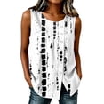 thumbnail image 2 of Qulqfy Womens Tank Tops Sleeveless Crew Neck Dressy Loose Fit Casual Pleated Multicolor Button Down Hem Slit Summer Tops L, 2 of 6