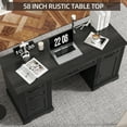 thumbnail image 5 of HARIPUL 58-Inch Executive Desk, Farmhouse Computer Desk with Drawers and Storage Cabinet, Wooden Home Office Desk Workstation, Study Writing Table, Black, 5 of 7