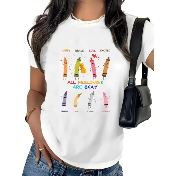 Unishe Women's Feelings Chart Graphic Tee All Feelings Are Okay Short Sleeve T-Shirt Casual Crewneck Tops