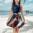 thumbnail image 2 of Dresses for Girls American Flag Dresses Halter Dress Independence Day Stars Striped Patriotic Midi Dresses Size 10-12 4th of July Outfits with Pockets, 2 of 4