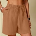 thumbnail image 2 of Summer 2026 Wide Leg Cotton Linen Shorts for Women Drawstring Elastic Waist Breathable Casual Loose Fit Shorts with Pockets Coffee,L, 2 of 6