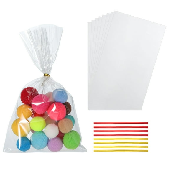 Uxcell 200 Pcs Treat Bags 5x9" Candy Gift Bags with Twist Ties Clear