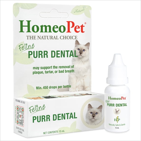 HomeoPet Feline PURR DENTAL, Water Additive, Dental Care Support Drops for Cats, 15 mL