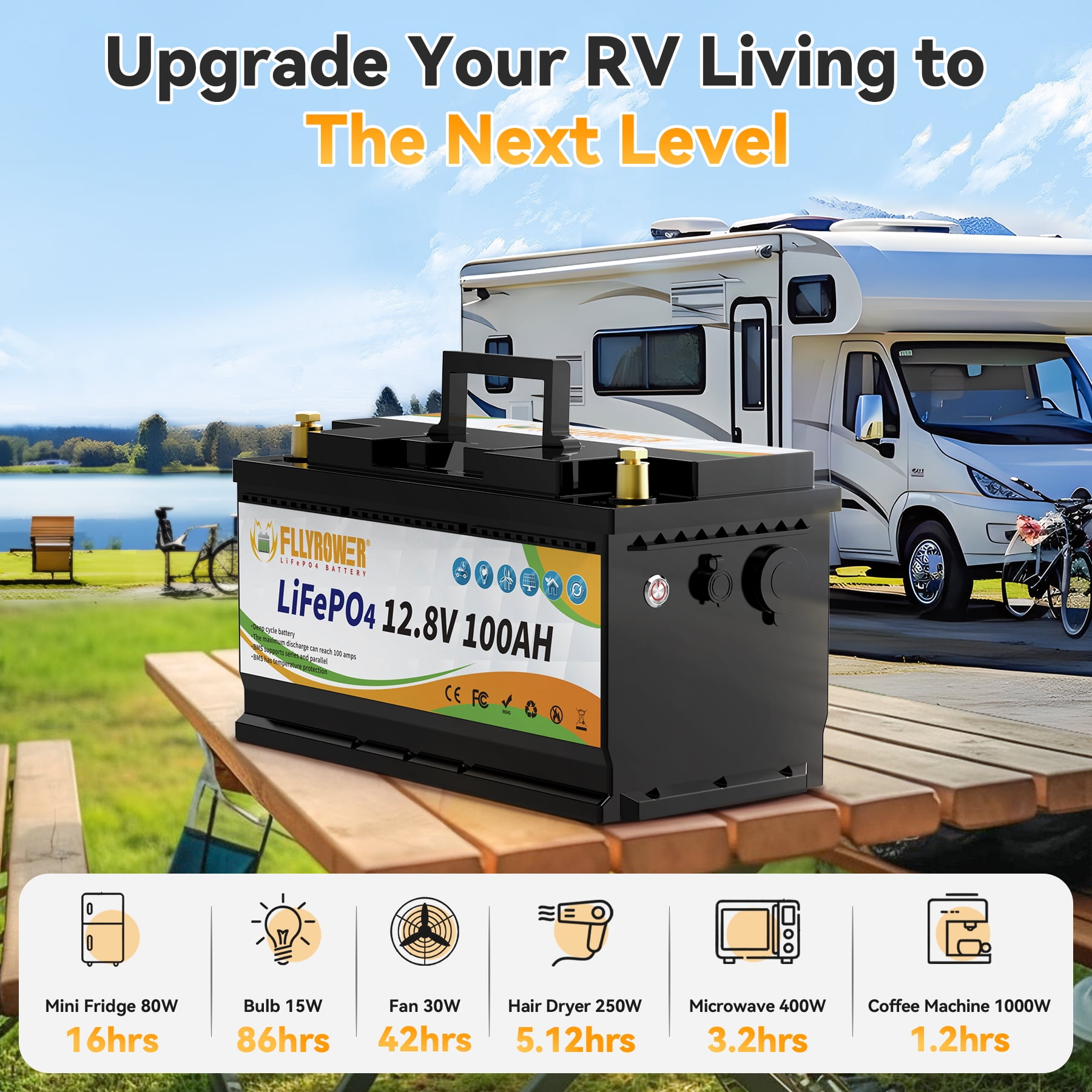 12V 100Ah LiFePO4 Lithium Battery with Charger,for RV,Marine