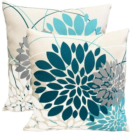 

Teal Blue Decorative Throw Pillow Covers 16x16 Inch Pillow Covers for Couch Living Room Bedroom Outdoor Modern Sofa Throw Pillow Cover Farmhouse Geometric Floral Linen Square Pillow Case Set of 2