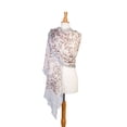 thumbnail image 1 of Gravity Threads Womens Sheer Patterned Stole Scarf - Brown w/ Blue Trim, 1 of 2