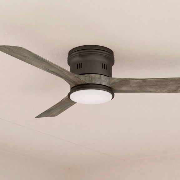 54" Casa Vieja Modern Hugger Low Profile Indoor Outdoor Ceiling Fan with Light LED Remote Bronze Wood Opal Glass Damp Rated Patio