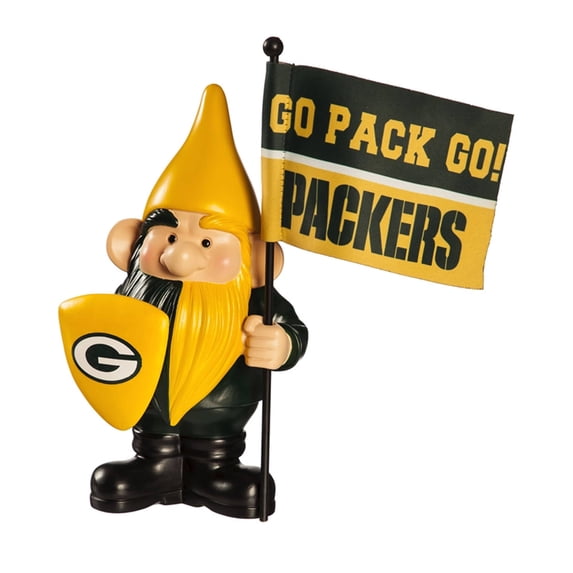 Evergreen Green Bay Packers, Flag Holder Gnome, 6.1''x 4.5'' x 10'' inches