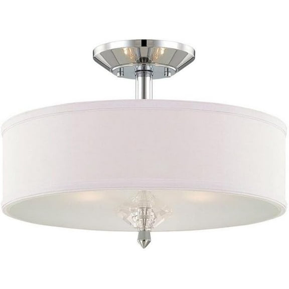 Palatial 15.75 in. 3-Light Chrome Traditional Entryway Semi-Flush Mount with White Fabric Shade