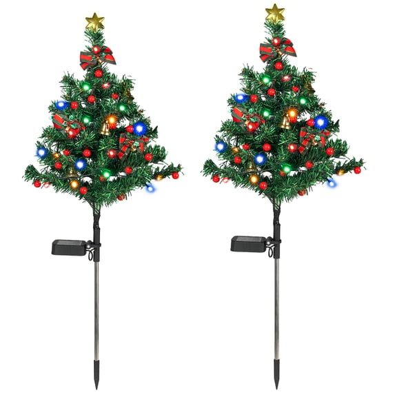 Solar Christmas Tree Stake Lights Outdoor, 40 LED Solar Powered Decor with Flashing & Steady Modes, Waterproof Garden Lawn Patio Holiday Decoration, 2PCS