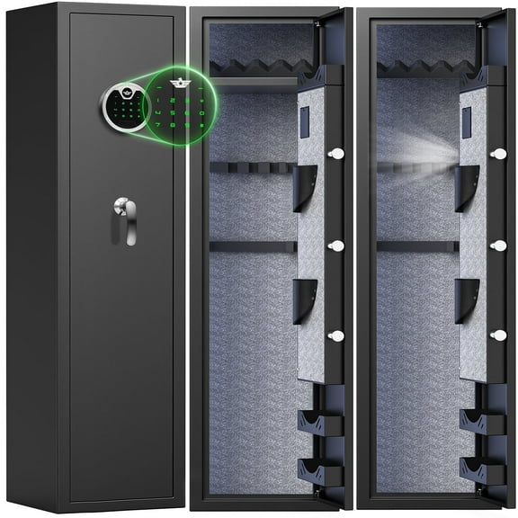 Gun Safe, Quick Access 4-5 Digital Gun Safe, Gun Safes for Guns and Shotguns, Gun Safe with Adjustable Support Frame, Pistols Rack, Ammo Storage Shelf and Pistol Bag