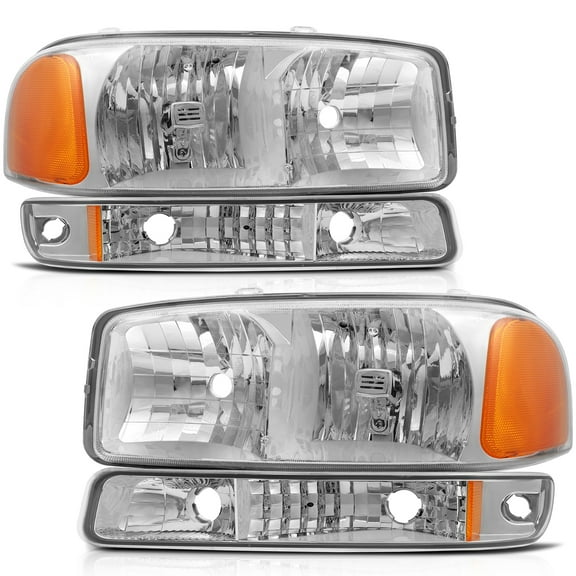 CCIYU Headlights Assembly 15850352 15850351 GM2503188 GM2502188 Chrome Housing Amber Reflector Clear lens Headlamps For GMC Sierra 1500 1999-2006 For GMC Sierra 1500 Classic 2007