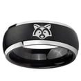 thumbnail image 2 of Raccoon Animal 8MM Dome Brush Black Silver Edges Tungsten Men Ring, 2 of 2