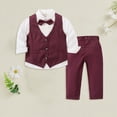 thumbnail image 2 of 3-4 Years Toddler Baby Boys Suit Set 3Pcs Kids Long Sleeve Formal Dress Shirt with Bowtie Vest Pants Suit Tuxedo Wedding Party Outfits 9 12 18 Months 2T 3T 4T 5T 6T Boys Fall Winter Clothes,Blue, 2 of 4
