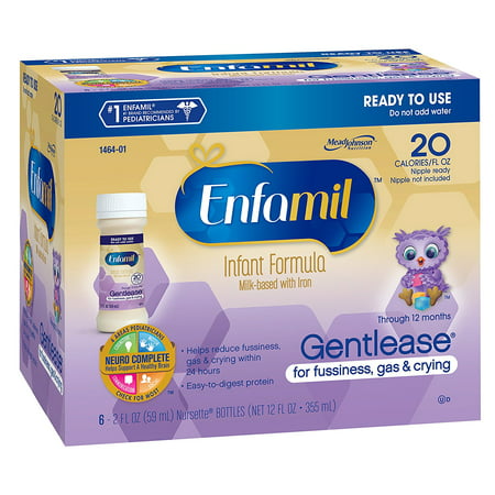 Enfamil Gentlease Baby Formula, 48 count, Ready-to-Use 2 fl oz Nursette Bottles, for Fussiness, Gas and (Best Formula For Spit Up And Fussiness)