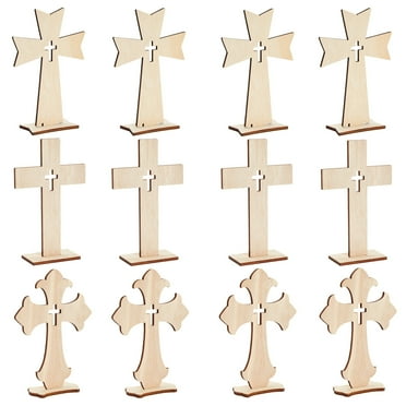 12 Pack Wooden Crosses for Crafts, Unfinished Wood Crosses for Centerpieces, Easter Decor (3 Sizes)