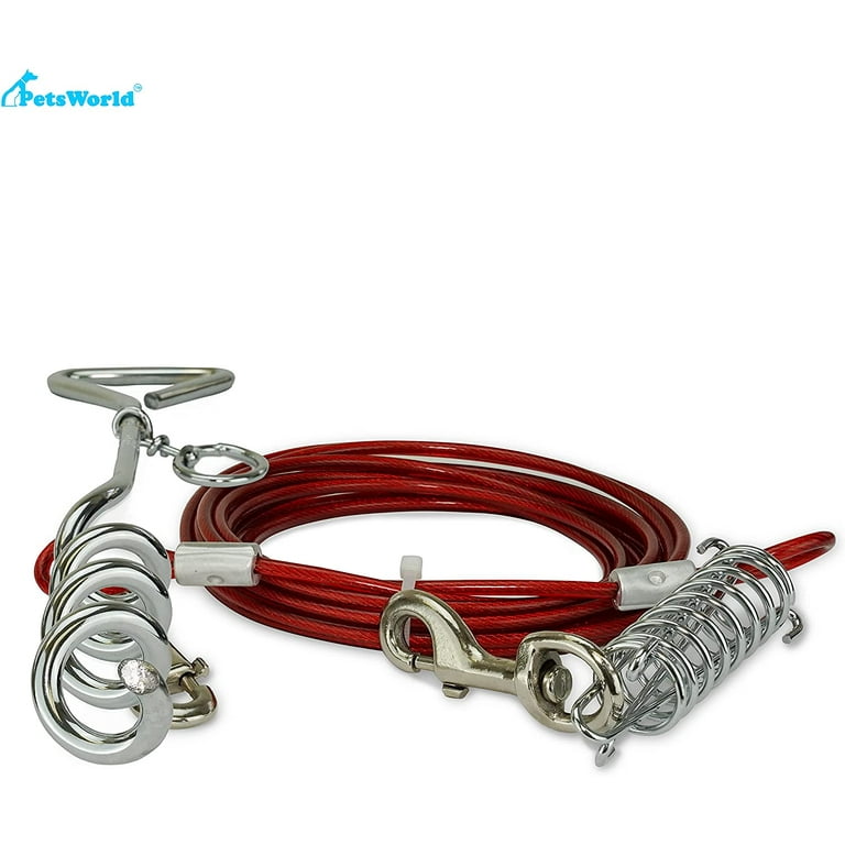 PetsWorld Heavy Duty Chrome Dog Stake Tie Out Cable for Outdoor