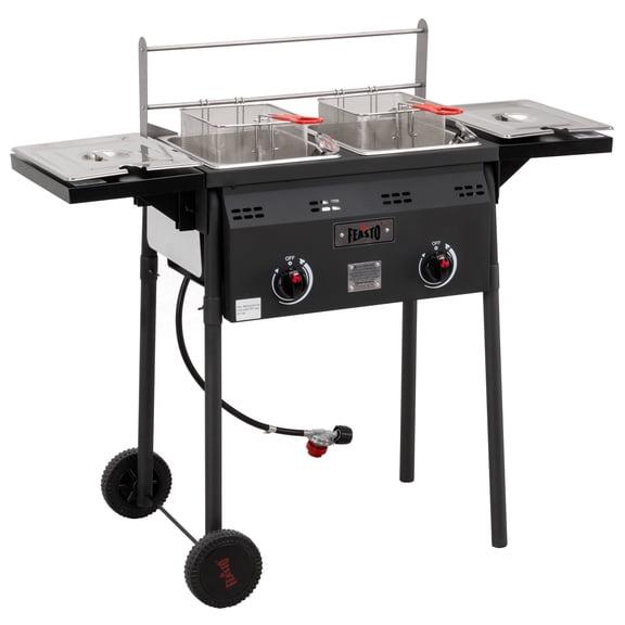 Feasto 50,000 BTU Dual Basket Propane Turkey Fryer | Outdoor Deep Fryer with Foldable Side Shelf