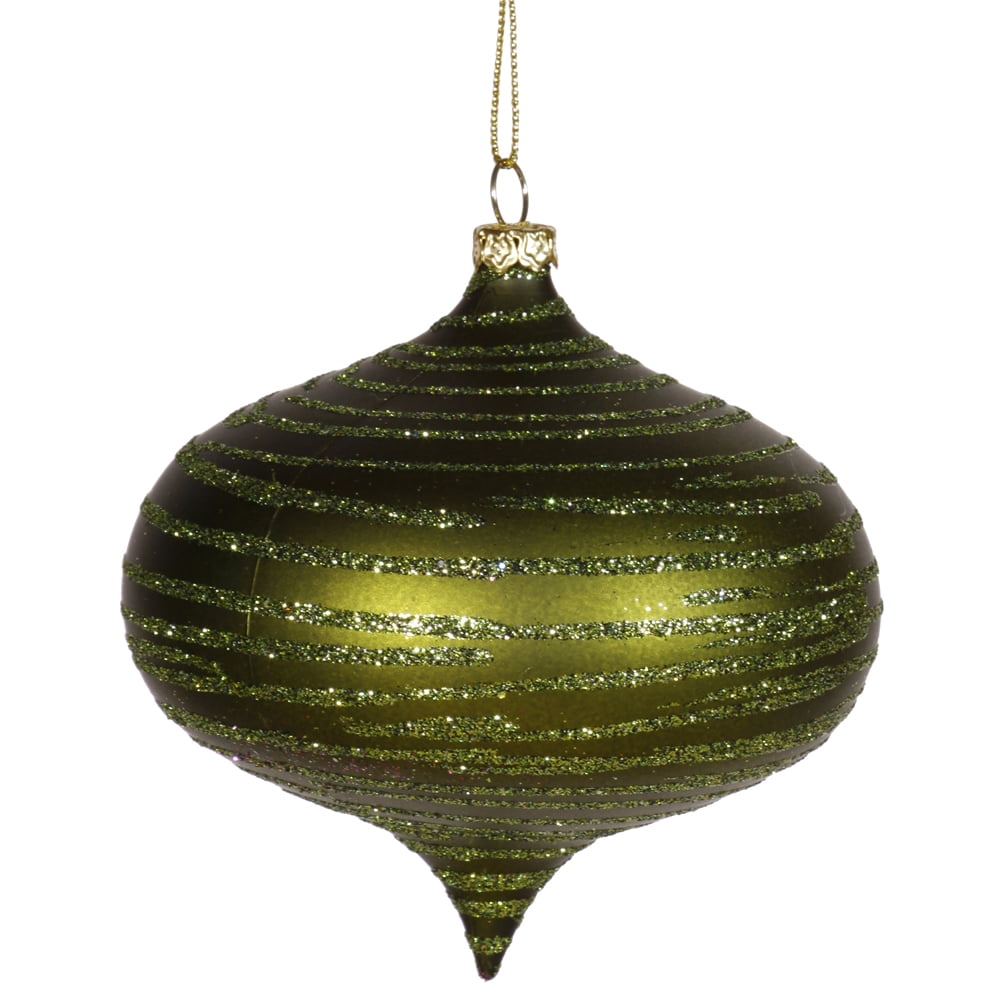 Olive Green Glitter Striped Shatterproof Christmas Onion Ornament 4