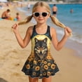 thumbnail image 3 of Uourmeti Girls' Wolf & Sunflower Night Scene Skirted One-Piece Swimsuit - Quick Dry, Stretchy Swim Dress for Beach & Pool Vacations, 3 of 8