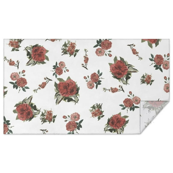 Rectangle Waterproof Tablecloth Red Flower on White Reusable Indoor/Outdoor Durable Table Cover for Kitchen and Dining Room 60 Inch X 102 Inch