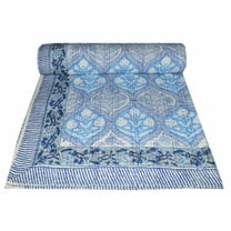 Indian Hand Block Floral Print Blanket Quilt Bedspread Throw Cotton Kantha Gudari Bedding Bed Cover Double Size