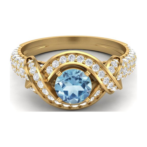 Mooneye 6mm Blue Topaz 925 Sterling Silver Gold Vermeil Women Anniversary Mom Gifts Solid Ring